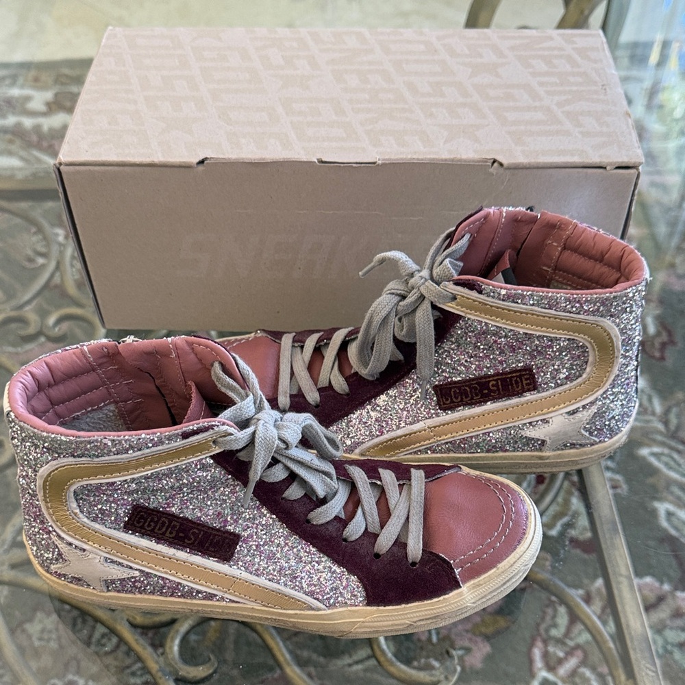 BRAND NEW! Golden Goose 100% Authentic Glitter High-Top Sneakers - Pink and Gold